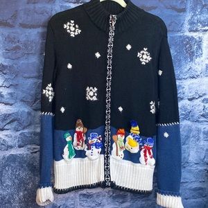 Christmas Snowman Colorblock  Fuzzy Snowflake Sweater